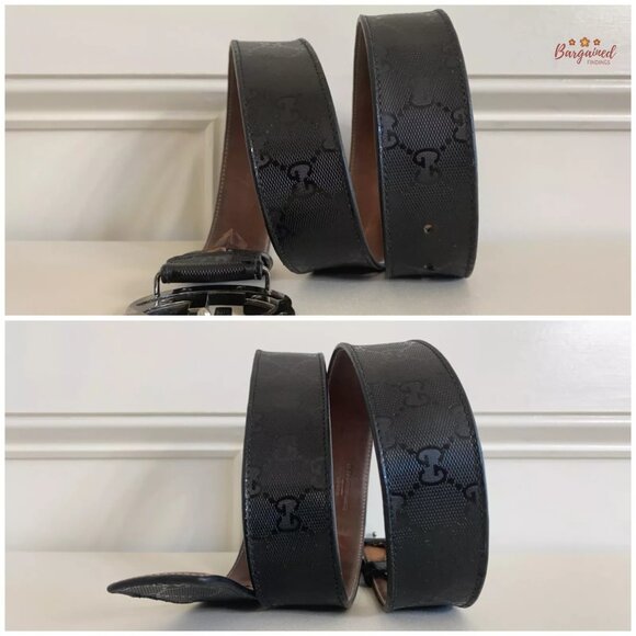 Authentic Gucci Black Imprime Monogram Leather Interlocking G Buckle Belt 95/38 - Picture 8 of 14